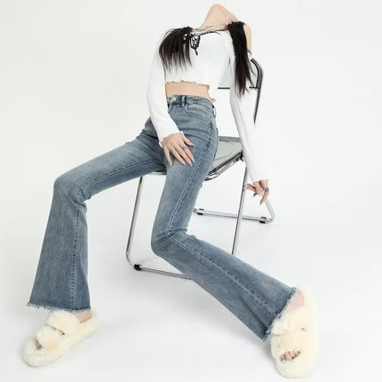 light blue Micro-La Jeans Women's 2024 Summer New High Waist Slim-Fit Slimming Casual All-Match Trendy Horseshoe Pants