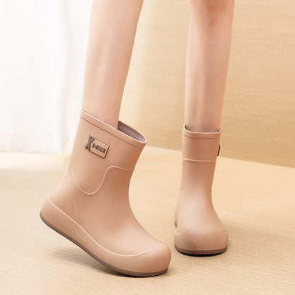 High-value waterproof non-slip rain boots thickened fleece-lined warm mid-tube rain boots sweet tie women's outdoor water shoes waterproof boots