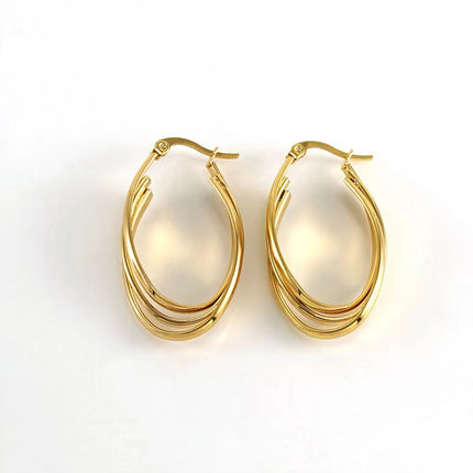 Explosions plated 18K gold color smooth round oval three earrings fashion Europe and the United States popular wedding jewelry