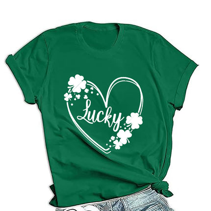 Cross-border PDD supply St. Patrick's Day men's and women's same loose round neck pullover short sleeve printed T-shirt