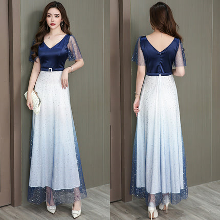 New Night KTV Foot Therapy Technician Work Clothes Gradient Evening Dress DJ Princess Massage Fashion Clear Celebrity Dress