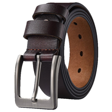 Manufacturer Wholesale Men's Pin Buckle Pure Cowhide Leather Belt Retro Plus Large Size Belt Men's Trouser Belt Dropshipping