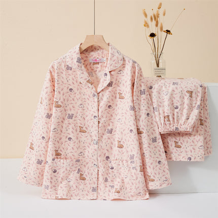 Brushed pajamas women's Japanese-style cotton flannel Spring and Autumn new warm non-printed same style outdoor home wear suit