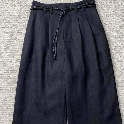 CHAO FIRE recommend! Old money wind relaxation feeling ~ black linen wide leg pants women's drawstring strap casual mop pants