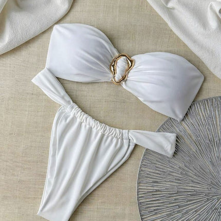 European and American 2025 New Metal Ring Tube Top Bikini Bikini Sexy Solid Color Women's Split Two-piece Set