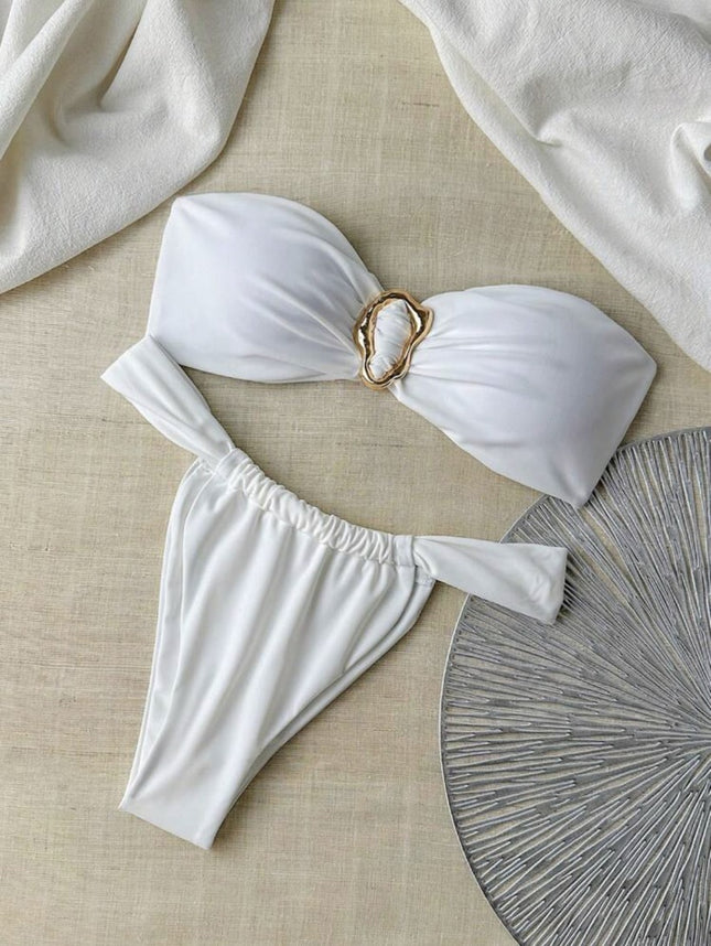 European and American 2025 New Metal Ring Tube Top Bikini Bikini Sexy Solid Color Women's Split Two-piece Set