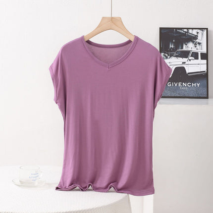 V-neck Modal Short-sleeved T-shirt Women's Summer Thin Loose plus size chubby girl 100.00kg Base Shirt Top Wide Shoulder Vest