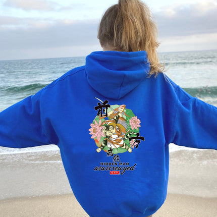 Foreign Trade Women's Velvet Sweatshirt Cartoon Cat Print Kangaroo Pocket Drawstring Print Hoodie