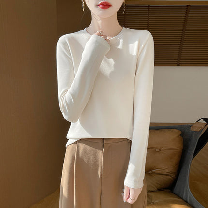 Autumn and Winter New Velvet Bottoming Knitwear for Women, Warm Cotton, Classy Quality Round Neck, Simple and Versatile Inner Long-Sleeved Knitwear