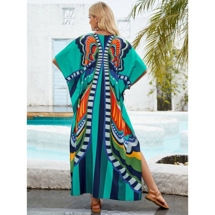 Independent Site Temu Cross-Border Women's Clothing Printed Dress Robe Beach Vacation Loose Sun Protection Outer Cover-Up