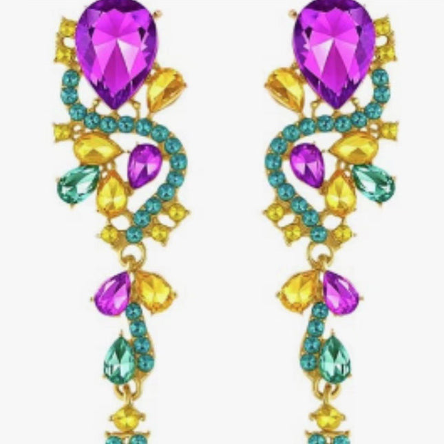 Cross-Border New Diamond Earrings Geometric Symmetry Light Luxury Long Earrings for Girls Simple and Cute Glass Rhinestones