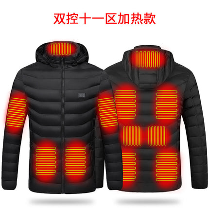 Intelligent temperature control self-heating cotton jacket men's and women's electric heating clothes black Technology charging full body heating down cotton-padded jacket