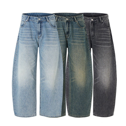 Jiamu American High Street Three-Color Baggy Jeans Unisex Loose Wide-Leg Scimitar Jeans Men's and Women's Silhouette
