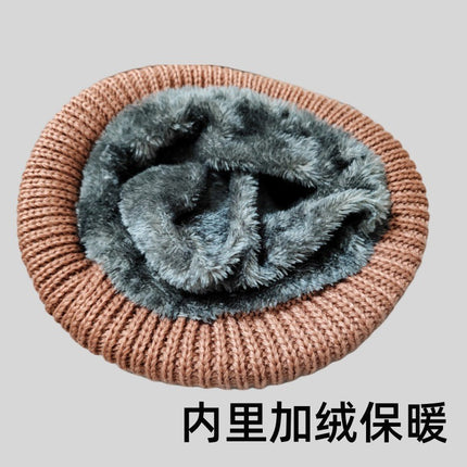 Middle-aged and elderly autumn and winter mother's hat scarf set fleece-lined thickened warm wool knitted hat women's basin hat winter