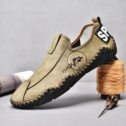 Cross-border Independent Station Amazon Explosions Loafers Handmade Soft Sole Slip-on Casual Leather Shoes Large Size 4748