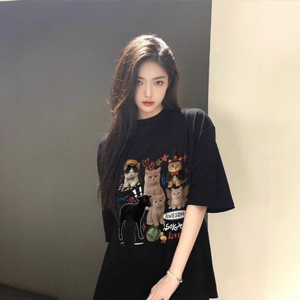 Gray Short-Sleeved T-Shirt for Women 2026 New Pure Cotton Half-Sleeve Summer American High Street Lazy Style Loose Versatile Top
