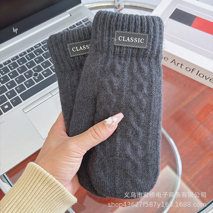 New Men's Warm Gloves Winter Cold-proof fleece-lined Thickened Double-layer Riding Wool Knitted All-inclusive Finger Wholesale