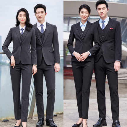 Black striped suit men's and women's high-end business wear formal wear Hotel management manager sales work clothes suit suit