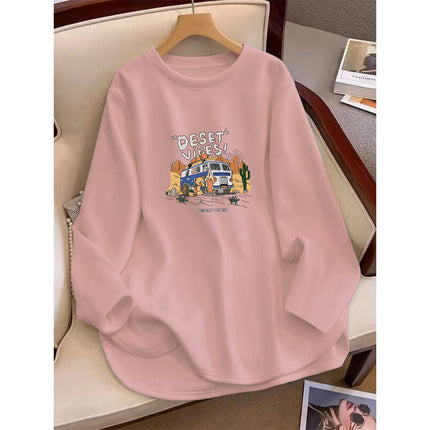 Shark Pants Matching Top Cotton Mid-length Hip Covering White Long Sleeve T-shirt Women's Loose Sleeve Trendy Shirt
