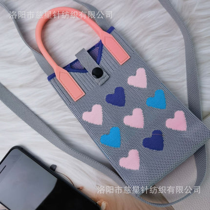 Girl's Heart-Shaped Knitted Crossbody Bag