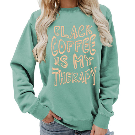 Amazon Source Black Coffee Printed Round Neck Women's Top Sweatshirt Coat Casual Loose European Size Winter