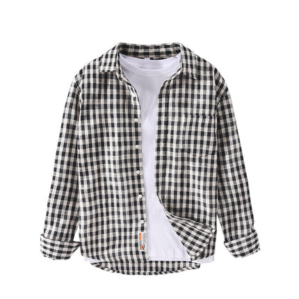 2022 Spring New Sanding Plaid Long-sleeved Shirt Men's Loose Casual All-match Youth Cotton Trendy 8801 Shirt