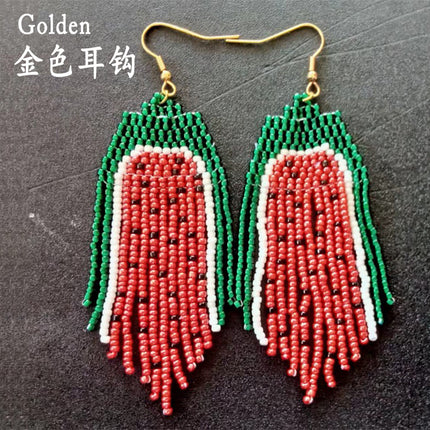 Summer Explosions Golden Ear Hook Rice Bead Earrings Light Luxury High-end Watermelon Color Matching Earrings Women's Elegant Earrings Stall