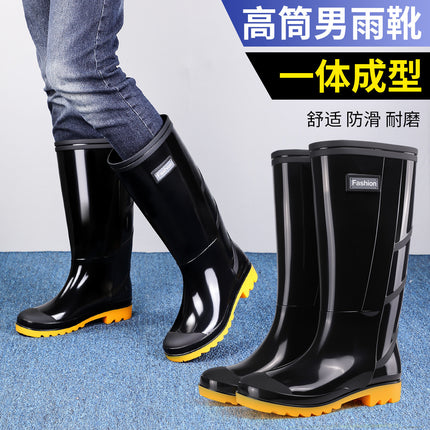 Men's Labor Protection Boots Gray High Rain Boots Green Rubber Shoes Construction Site Protective Men's Water Shoes Outdoor Camouflage Camping Style Water Boots