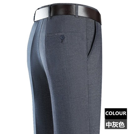 2025 New Summer Thin Mulberry Silk Middle-Aged Business Casual Straight Loose Wrinkle-Free Men's Pants