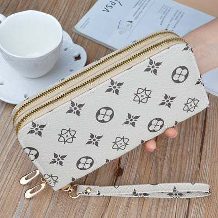 New Wallet Women's Long Double Zipper Clutch Bag Fashion Printed Large Capacity Double Layer Wallet Change Mobile Phone Bag