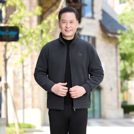 Middle-Aged Men's Velvet Thickened Jacket Autumn and Winter Casual Dad Wear Fleece Warm Fashion Zipper Shirt