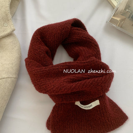 Factory Wool Blended Solid Color Wool Scarf Women's Winter White South Korea New Student Couple Simple Knitted Scarf