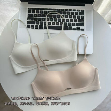 Breathable, Soft, Seamless, Nude-Feel, Thin Cup Jelly Strip Bra for Women with Small Breasts, Red, Push-Up, Anti-Sagging, Zodiac Year Underwear Bra