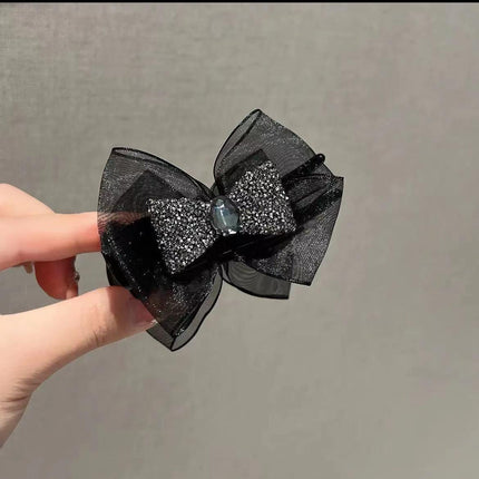 Light luxury high-grade bowknot ball head grip elegant rhinestone back head updo artifact high and low ponytail hair accessories