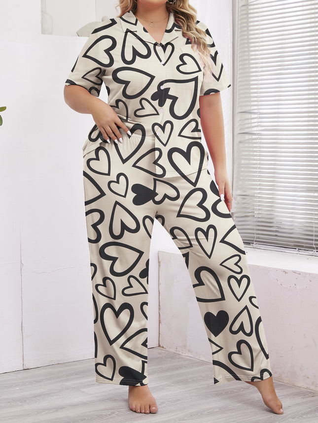 Foreign trade wholesale plus size new spring and summer long sleeve suit ladies simple love printing pajamas fresh home suit