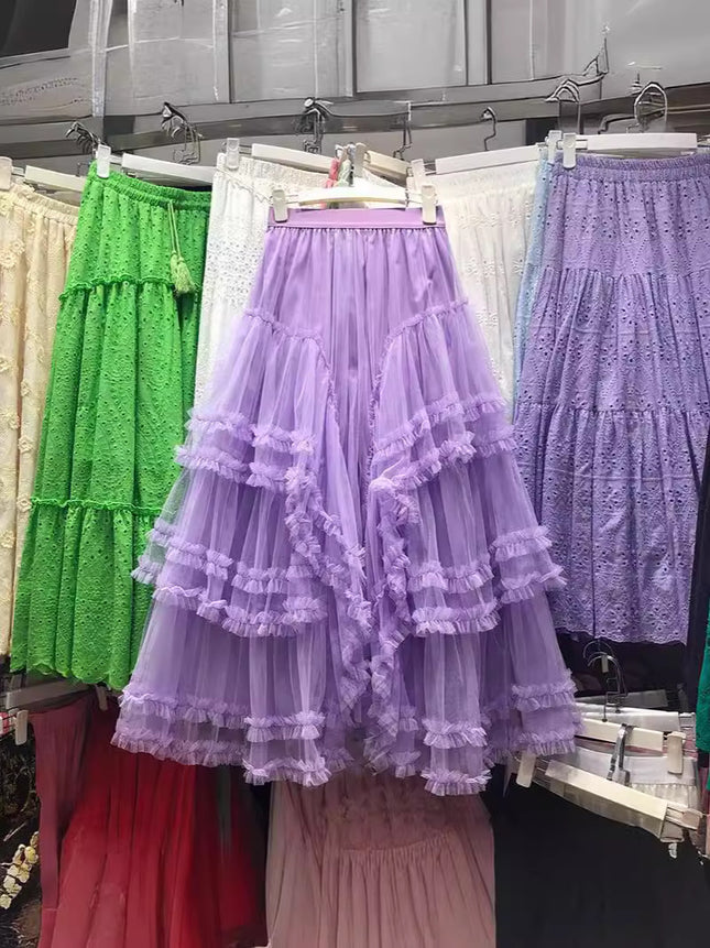 Fresh and Sweet Design Sense Mesh Skirt 2024 Spring New Fashion Brand Women's Fashion All-match Skirt 11196
