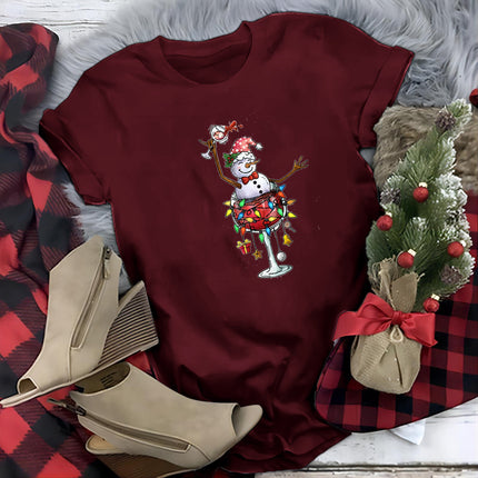 Women Casual Fun Crew Neck Tees Christmas t Shirt Red Wine g
