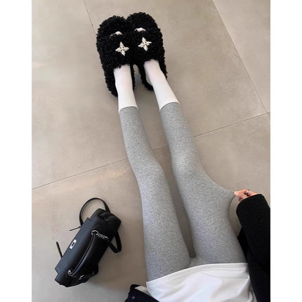 2.24 Pit Striped Slim-fit Stretch Leggings Women's fleece-lined Autumn and Winter Black High Waist Outer Wear Slim Tight Pants