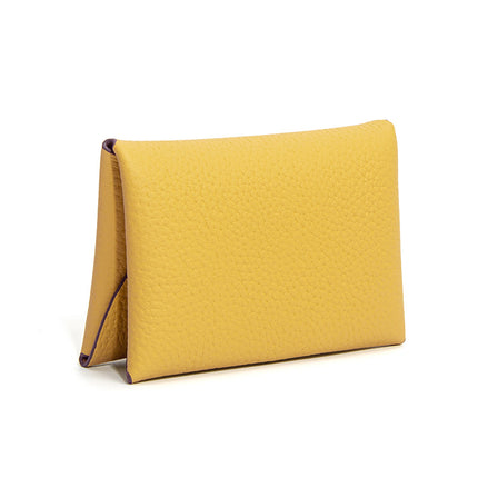 Genuine Leather Cowhide Small Card Holder, Pebbled Card Holder, Coin Purse, Cowhide Multifunctional Buckle, Half-Fold Business Card Holder, Coin Purse