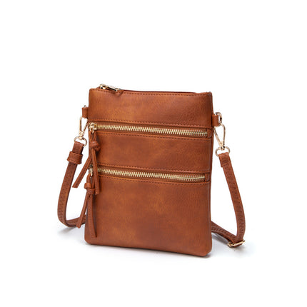 2024 Summer New Women's Bags Wholesale Retro Solid Color Mobile Phone Bags Double Zipper Multifunctional Pocket Vertical Shoulder Bags