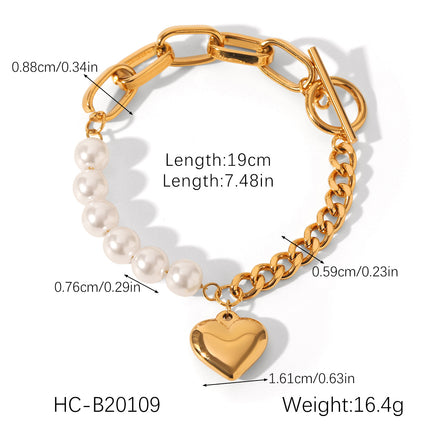 European and American Cross-Border Ot Buckle Heart-Shaped Pendant Stainless Steel Bracelet for Women, Non-Fading, High-End Heart Jewelry, Titanium Steel Jewelry
