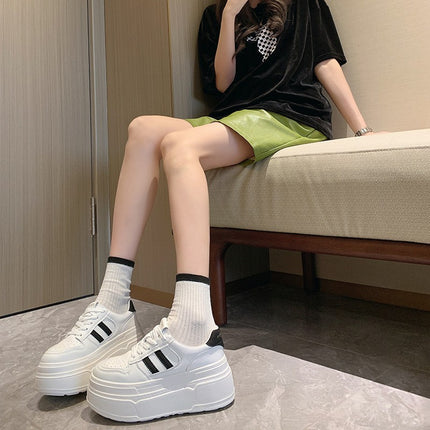 Popular White Sneakers for Women 2026 Spring New Thick-Soled Height-Increasing Casual Shoes Lace-Up Casual Sports Sneakers Women's Height-Increasing Shoes