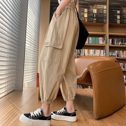 Army Green Casual Overalls Women's Thin 2024 Summer Korean Style New Loose Leg Pants Nine-point Harem Pants