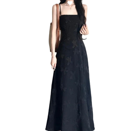 Black Strap Floral dress Children's Summer 2025 New Pear-Shaped Figure French Style Long Dress
