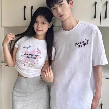 Niche Design Sense Long and Short suit Cotton Different Couple Dress T-shirt Short Sleeve 2025 New Summer