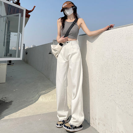 Wide Leg Jeans Women's Autumn 2024 New Straight Loose High Waist Dosing Slim White Trendy Mop Pants