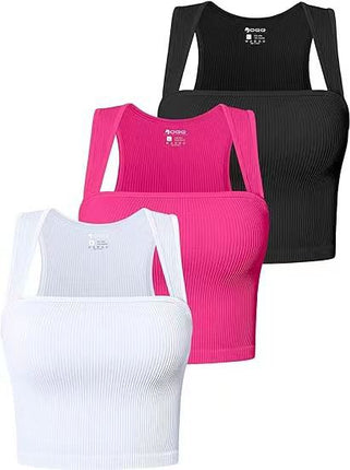 2024 European and American Amazon Temu Summer Women's Sleeveless Square Collar Stretch Shirt with Navel-Baring Suspender Short-Sleeved Vest