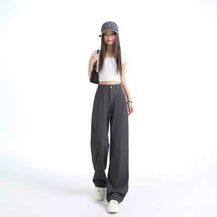 Double Pleated Three-Dimensional Pocket Design Suit Casual Pants for Women 2025 New High-Waisted Loose Slimming Drape Wide-Leg Pants