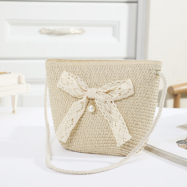 Straw Handmade Bow Woven Mobile Phone Bag Cross-border Hot Selling Women's Crossbody Seaside Straw Woven Crossbody Woven Bag Factory