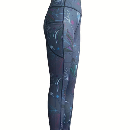 High Waist Quick Drying Print Yoga Leggings with Pocket Cross-Border